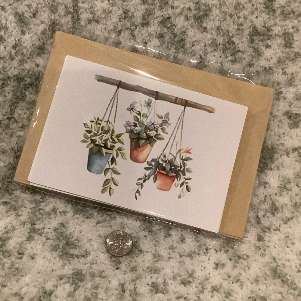 Hanging Plants Watercolor Note Cards Greeting Cards Set of 6 NWT Handcrafted - Picture 3 of 16